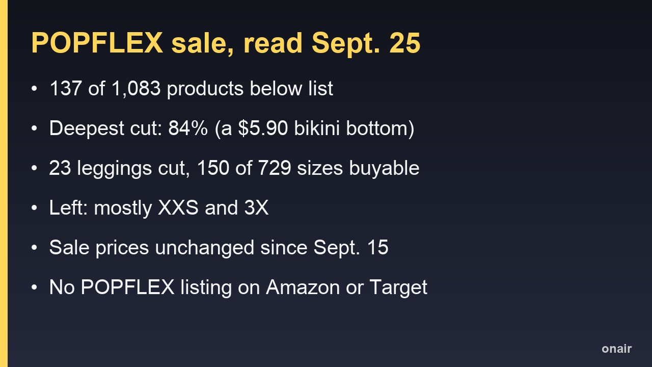 Card summarising the POPFLEX sale as read on Sept. 25